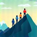 A group of people climbing a mountain together.